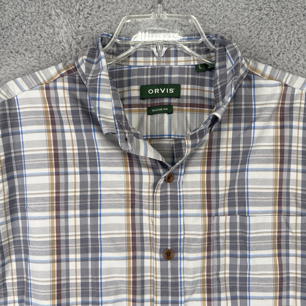 Orvis Classic Collection Shirt Mens Large L/S Gray Plaid Button Down Lightweight